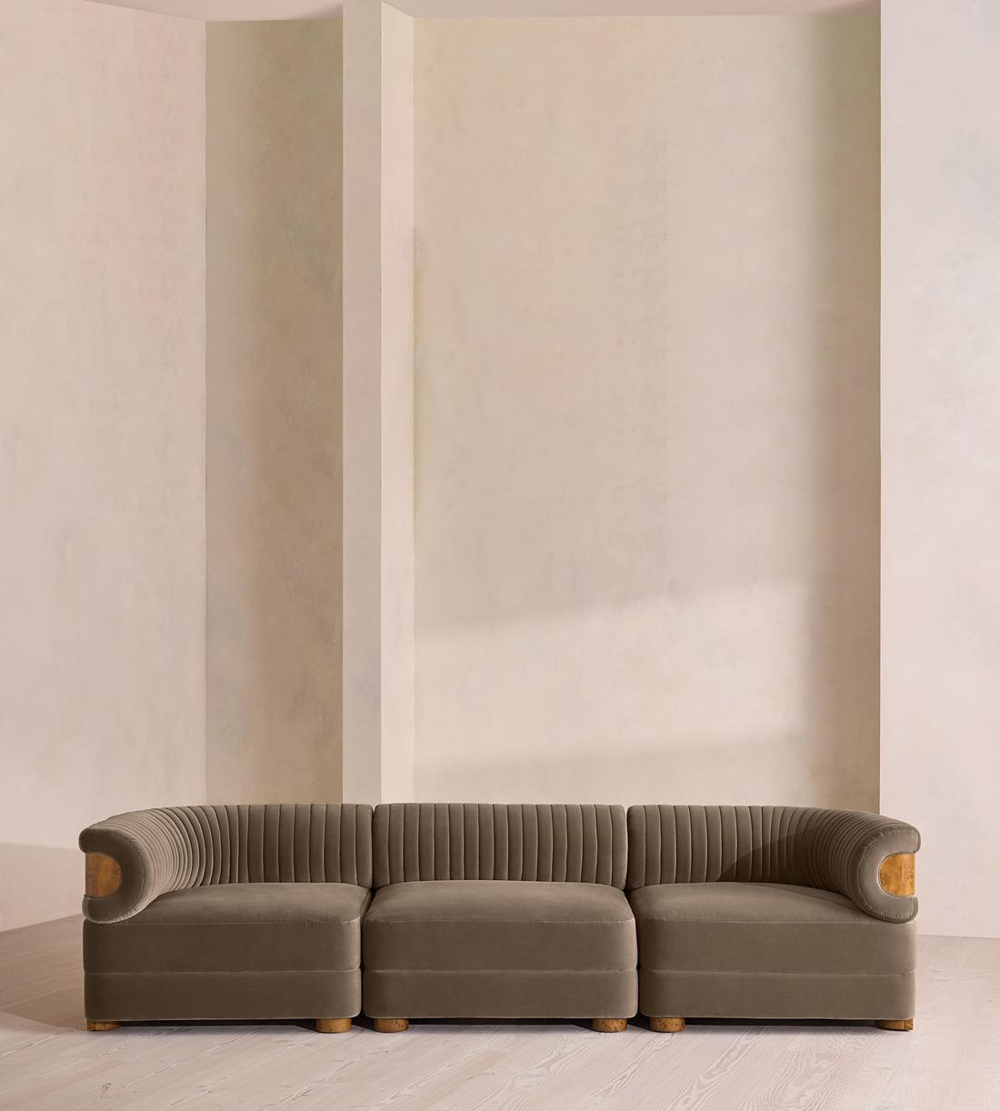 Caleb Modular Four Seater Sofa - Velvet - Taupe - Dark Burl - UK - Listing - Image 1