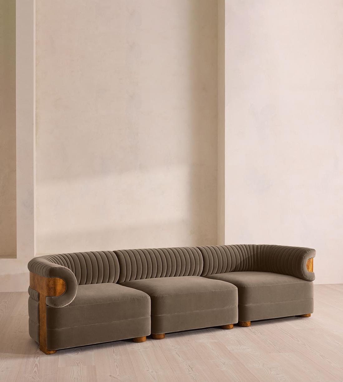 Caleb Modular Four Seater Sofa - Velvet - Taupe - Dark Burl - UK - Listing - Image 2