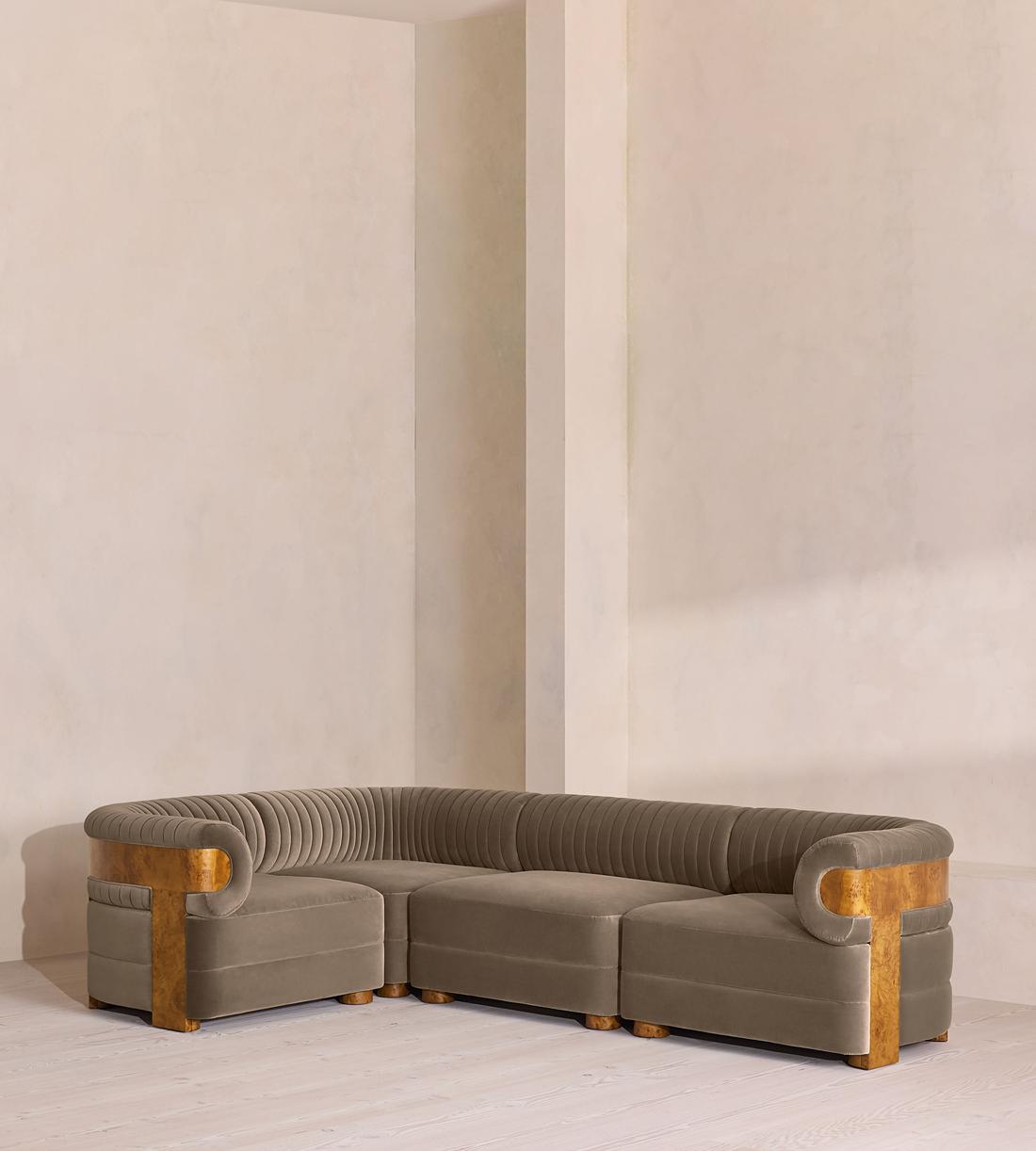 Caleb Modular L-Shape Sofa - Velvet - Taupe - Dark Burl - UK - Listing - Image 1
