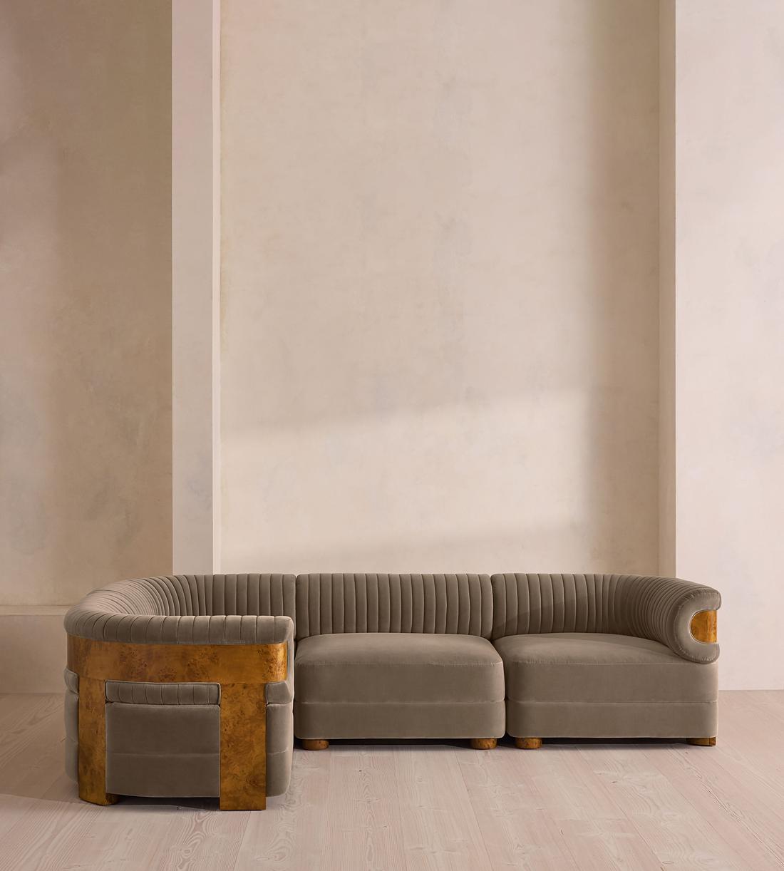Caleb Modular L-Shape Sofa - Velvet - Taupe - Dark Burl - UK - Listing - Image 2