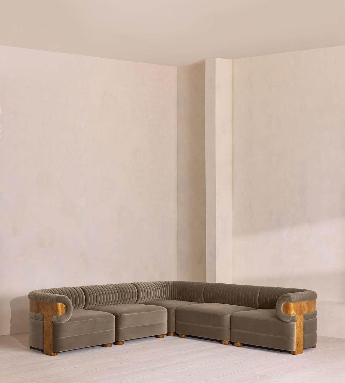 Caleb Modular Corner Sofa - Velvet - Taupe - Dark Burl - UK - Listing - Image 1