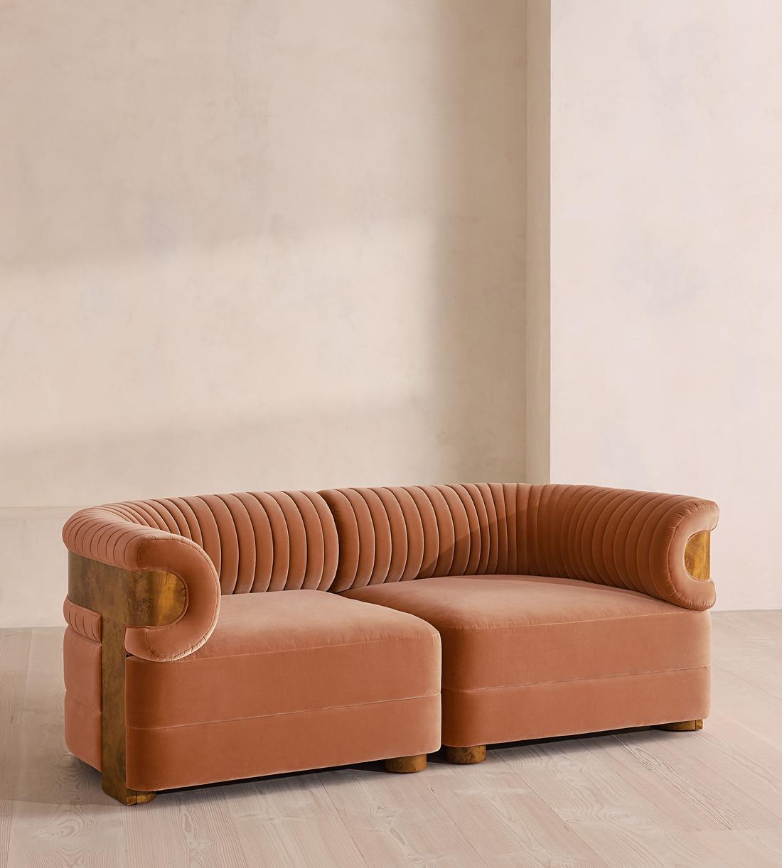 Caleb Modular Three Seater Sofa - Velvet - Antique Rose - Dark Burl - UK - Listing - Image 2