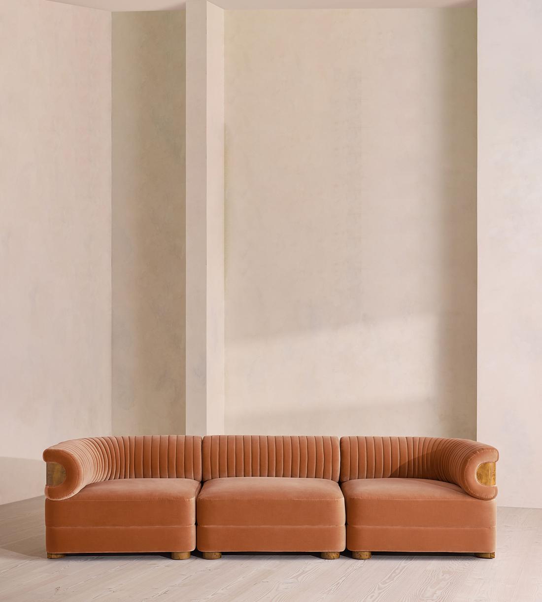Caleb Modular Four Seater Sofa - Velvet - Antique Rose - Dark Burl - UK - Listing - Image 1