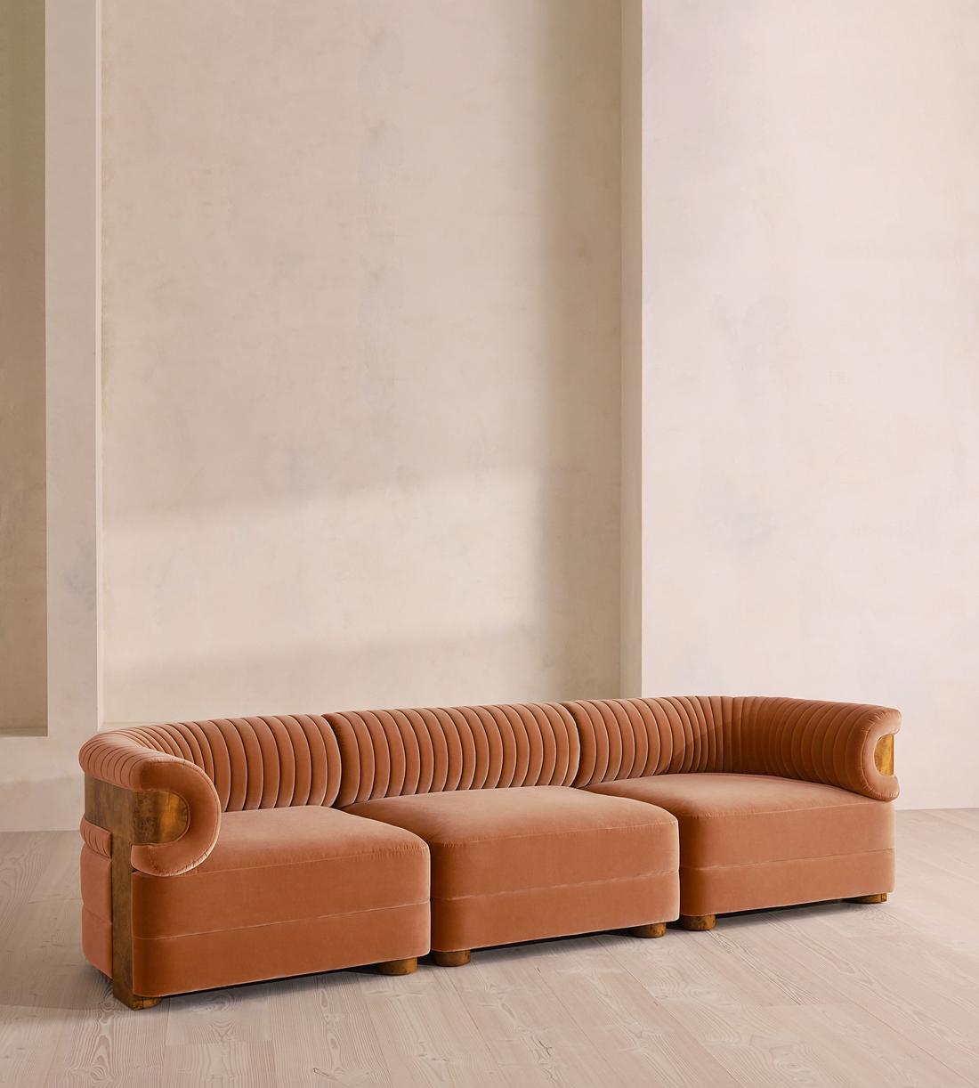 Caleb Modular Four Seater Sofa - Velvet - Antique Rose - Dark Burl - UK - Listing - Image 2