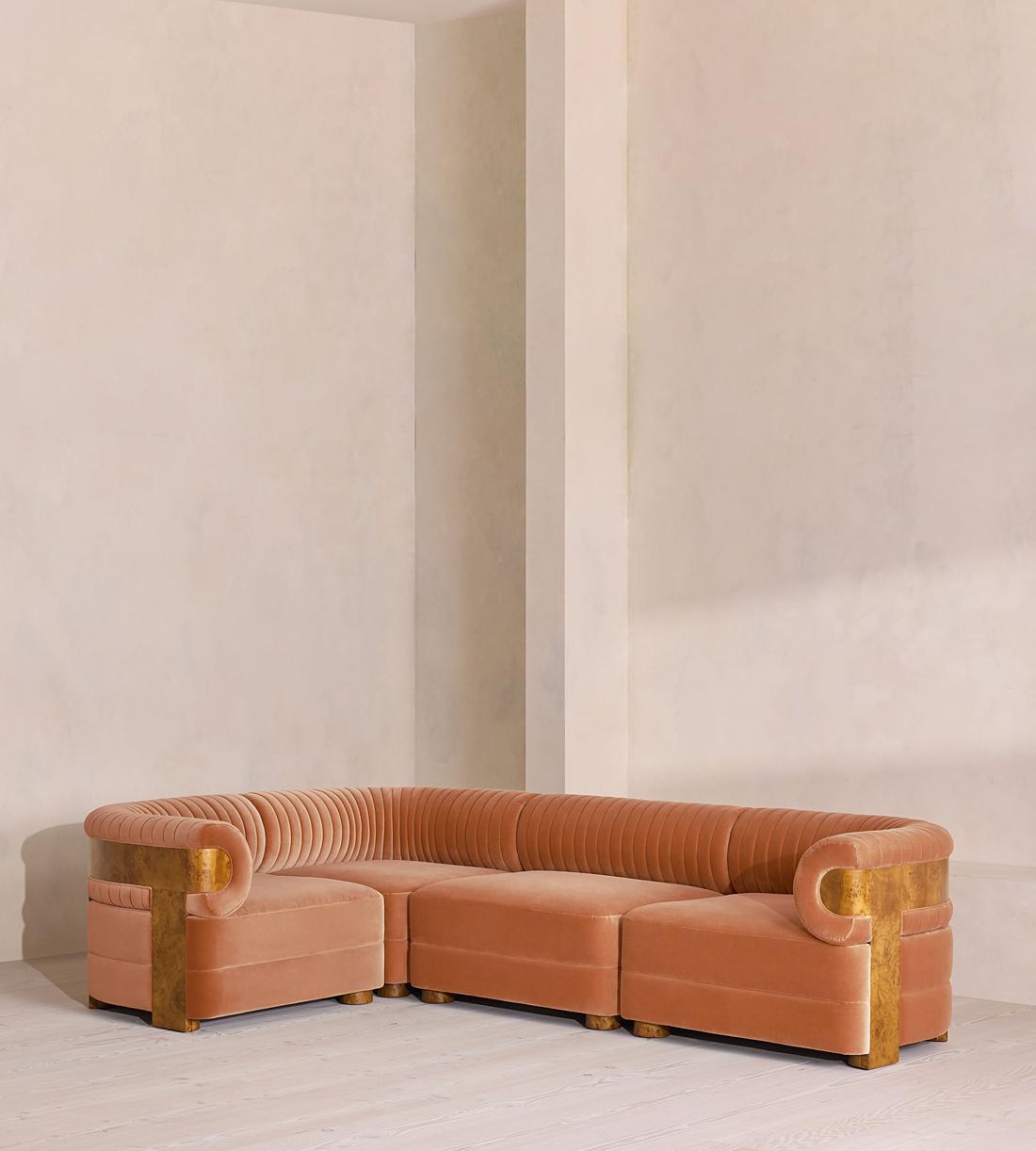Caleb Modular L-Shape Sofa - Velvet - Antique Rose - Dark Burl - UK - Listing - Image 1