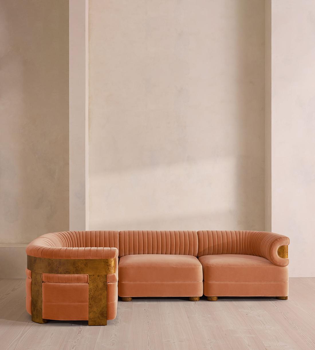 Caleb Modular L-Shape Sofa - Velvet - Antique Rose - Dark Burl - UK - Listing - Image 2