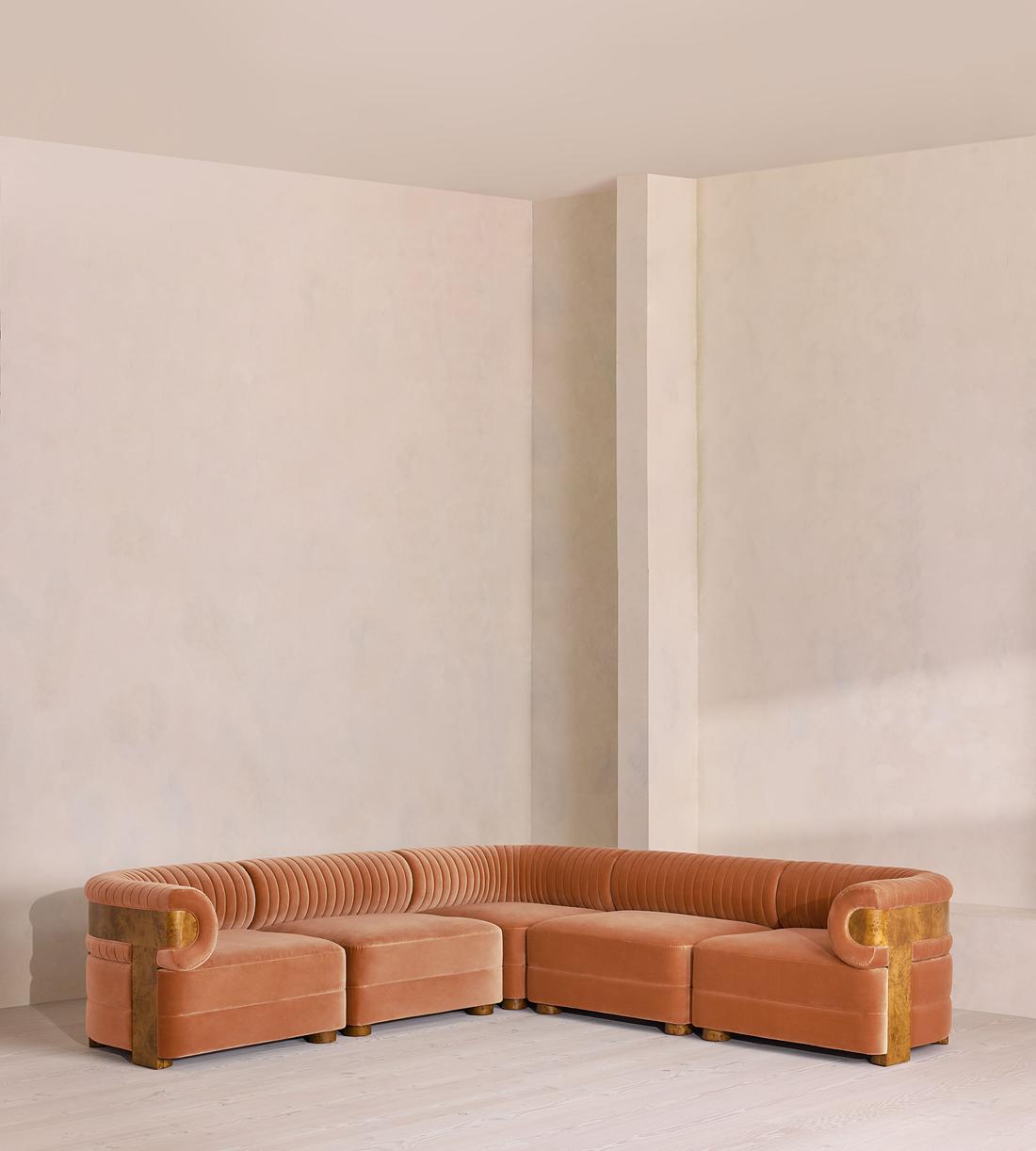 Caleb Modular Corner Sofa - Velvet - Antique Rose - Dark Burl - UK - Listing - Image 1