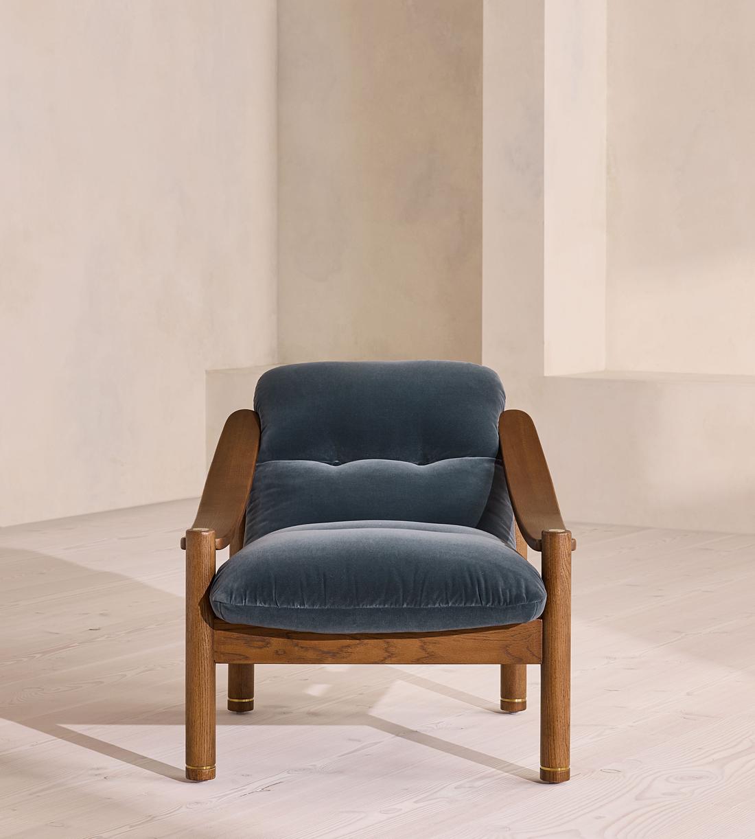 Karine Armchair - Dark Stain - Grey Blue Velvet - UK - Listing - Image 2