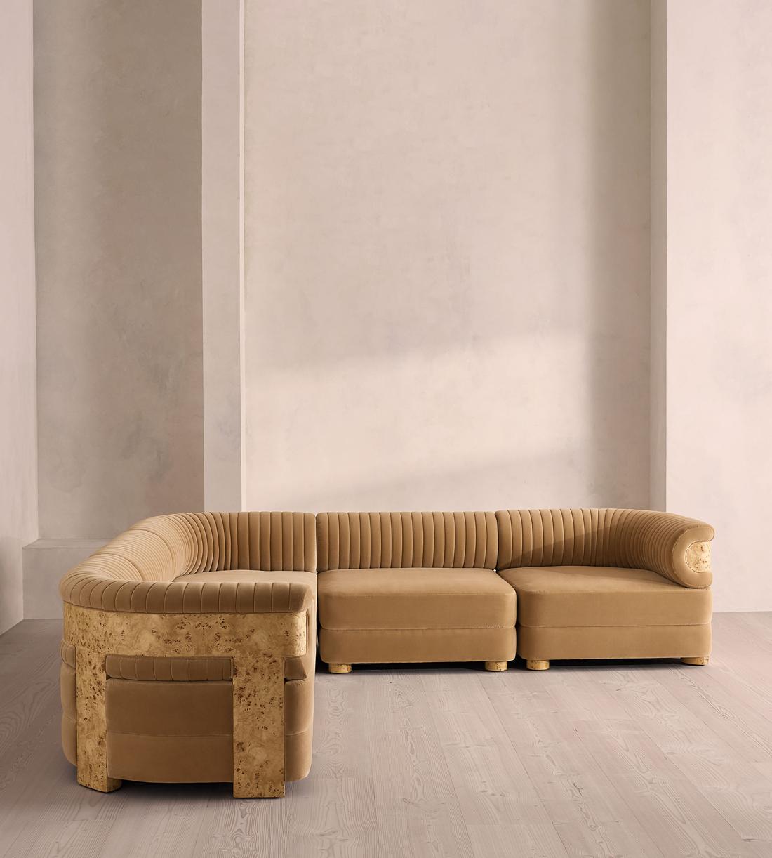 Caleb Modular Corner Sofa - Velvet - Camel - Blonde Burl - UK - Listing - Image 2