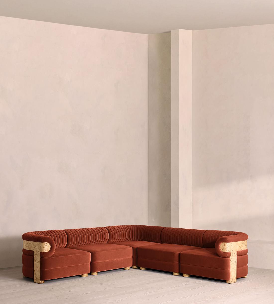 Caleb Modular Corner Sofa - Velvet - Rust - Blonde Burl - UK - Listing - Image 1