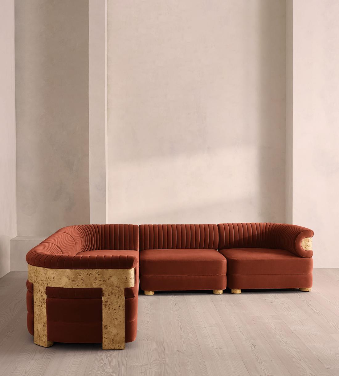 Caleb Modular Corner Sofa - Velvet - Rust - Blonde Burl - UK - Listing - Image 2
