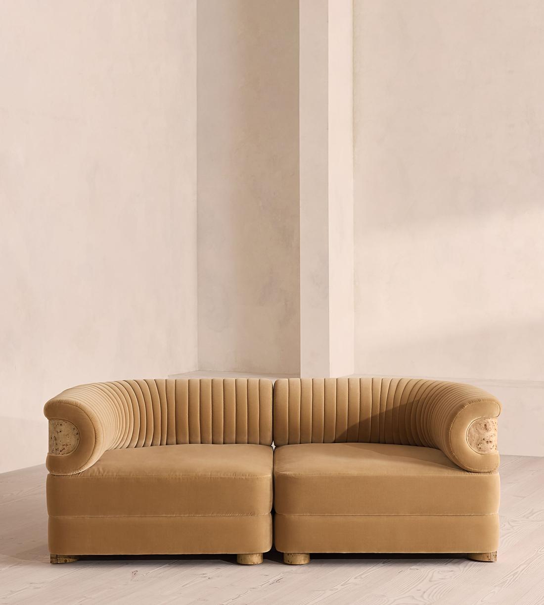 Caleb Modular Three Seater Sofa - Velvet - Camel - Blonde Burl - UK - Listing - Image 1