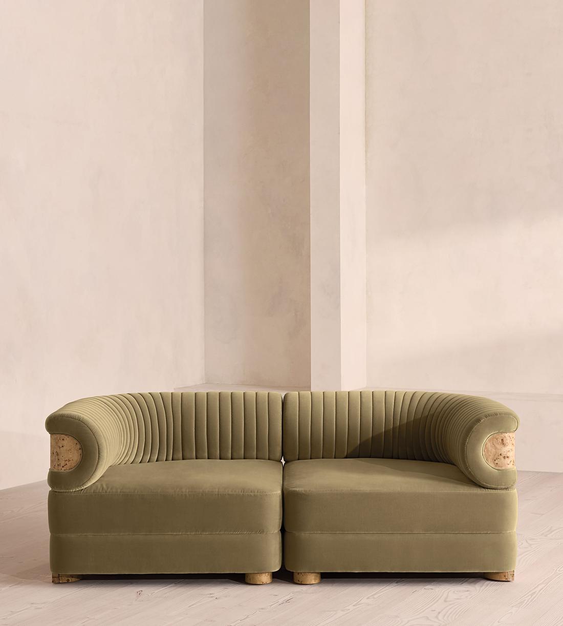 Caleb Modular Three Seater Sofa - Velvet - Lichen - Blonde Burl - Listing - Image 1