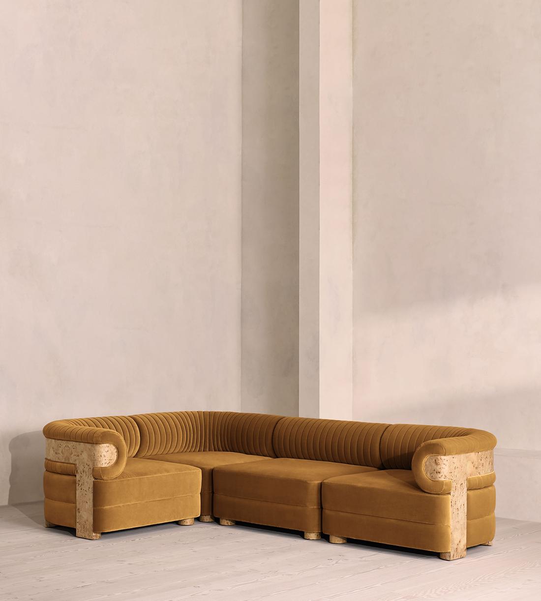 Caleb Modular L-Shape Sofa - Velvet - Mustard - Blonde Burl - UK - Listing - Image 1