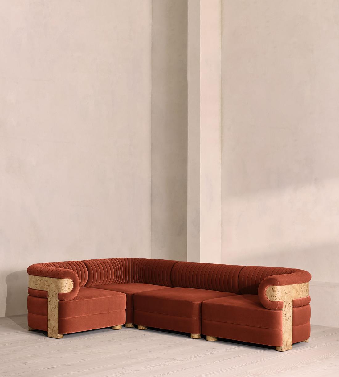 Caleb Modular L-Shape Sofa - Velvet - Rust - Blonde Burl - UK - Listing - Image 1
