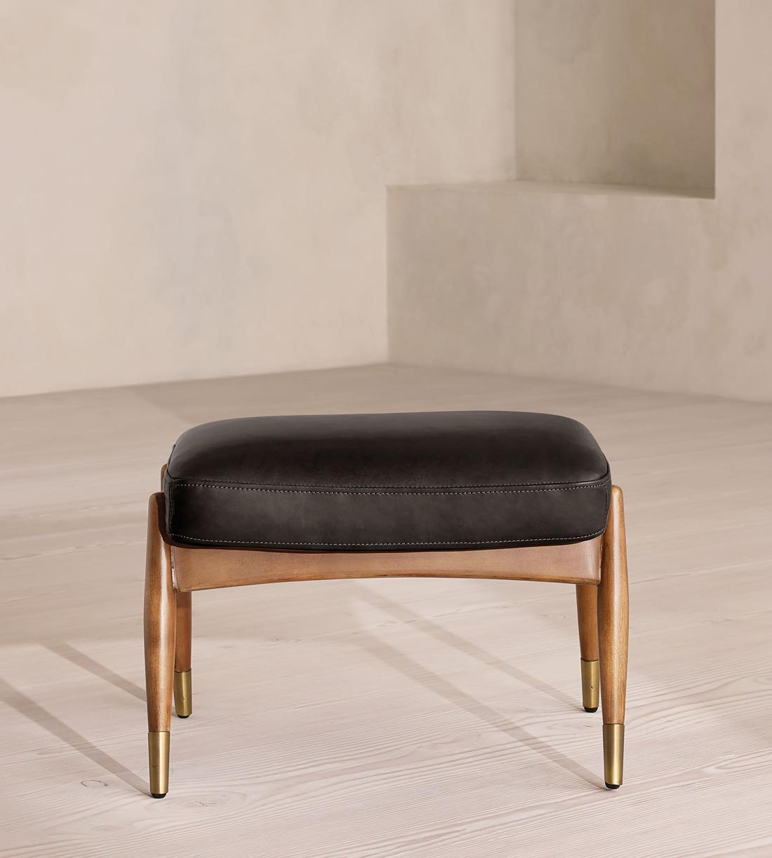 Theodore Oak Footstool Leather Virtue Black - Listing - Image 2
