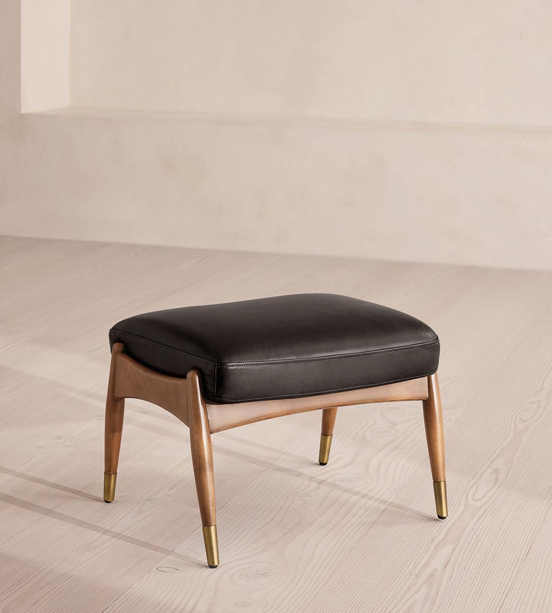 Theodore Oak Footstool Leather Virtue Black - US - Listing - Image 1