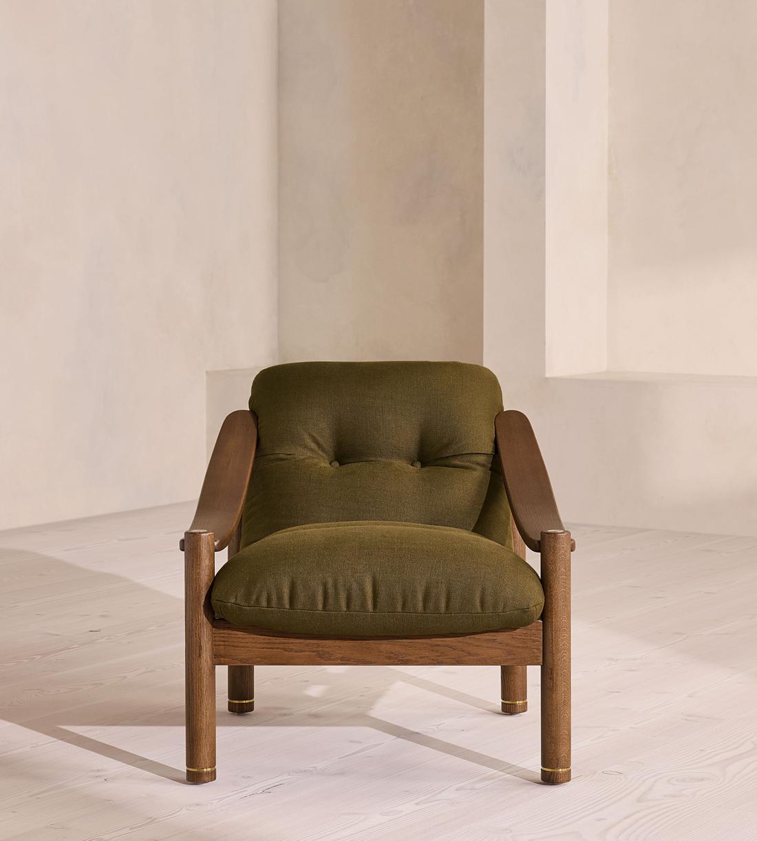 Karine Armchair - Dark Stain - Linen - Olive - US - Listing - Image 2