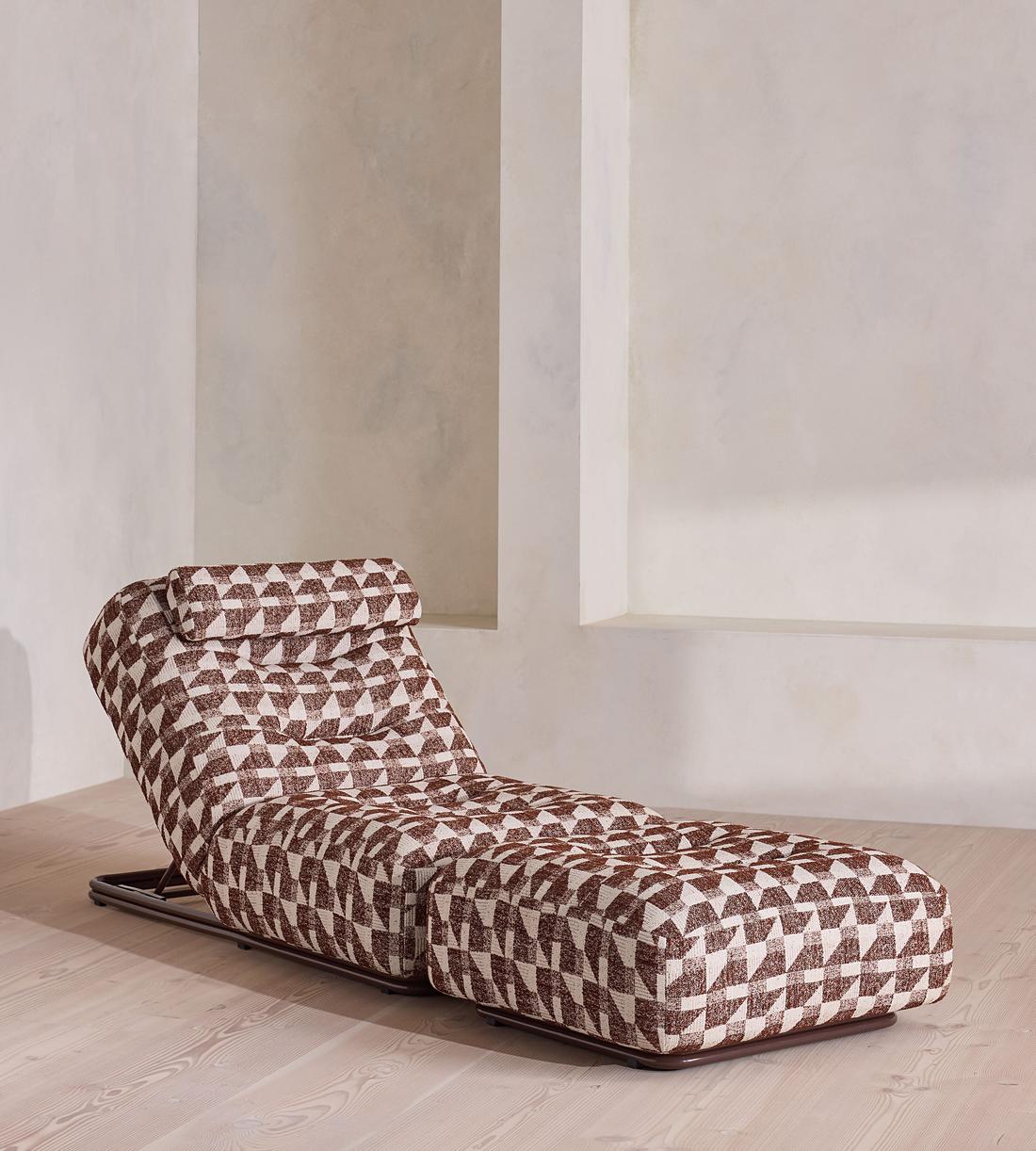 Celia Outdoor Sunlounger - Geometric - Maroon - Listing - Image 4