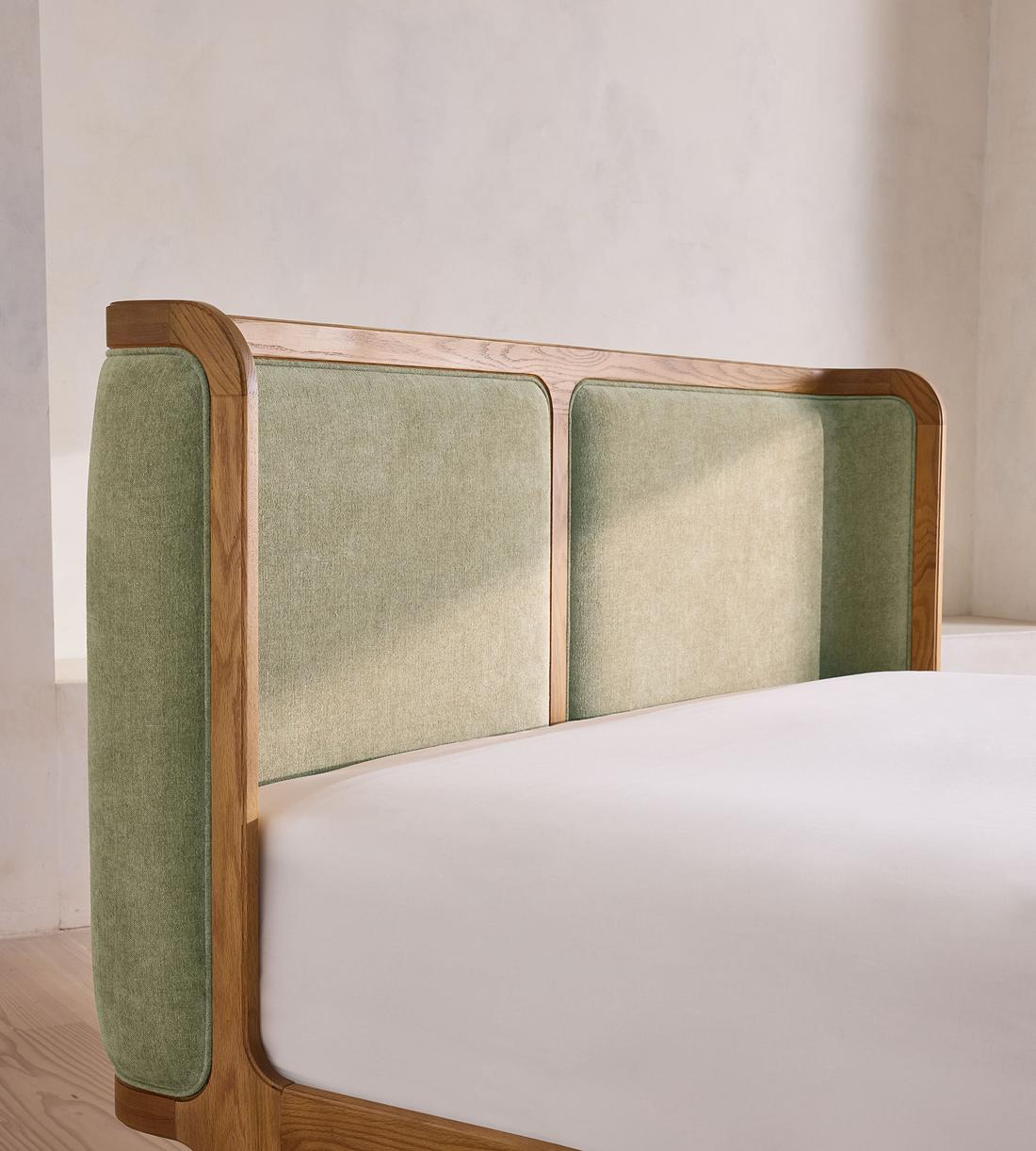 Belsa Bed - Light Wood - King - Linen Chenille - Sage - UK - Images - Image 5