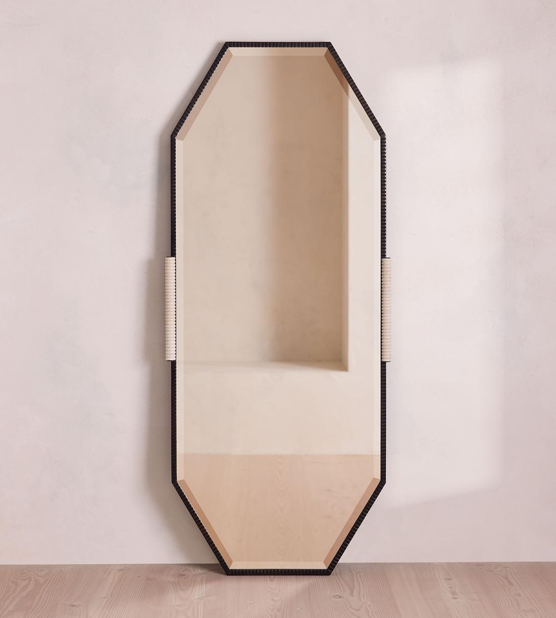 Welton Floor Mirror - Blackened Brass & Travertine - Listing - Image 2