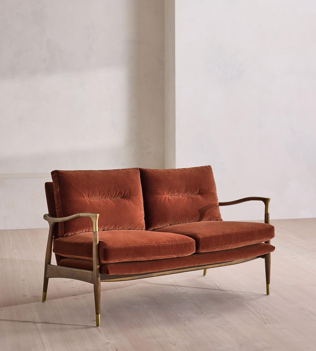 Theodore Two Seater Sofa - Velvet - Rust - UK - Listing - Image 3
