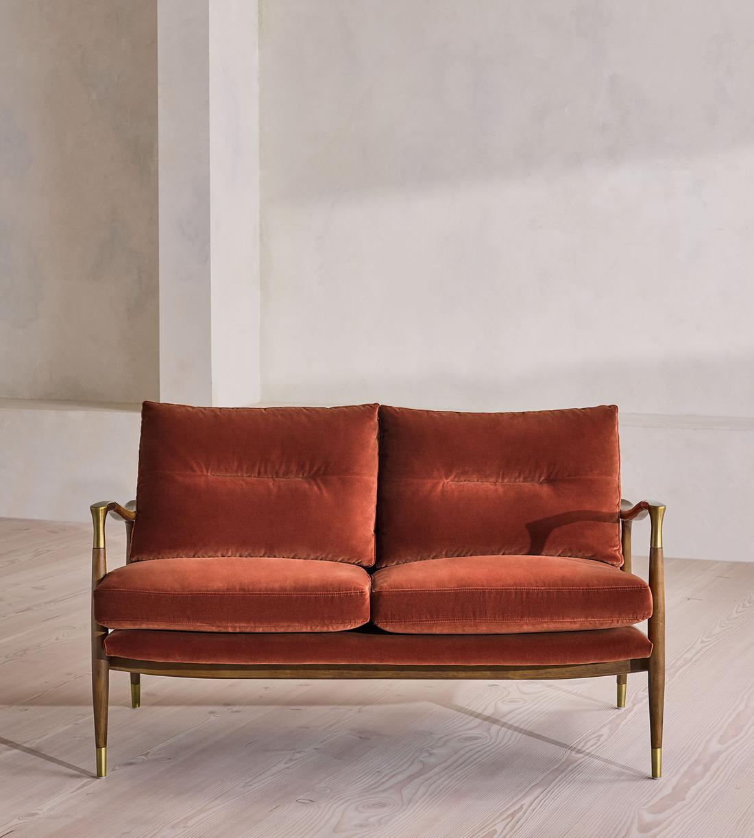 Theodore Two Seater Sofa - Velvet - Rust - US - Listing - Image 4