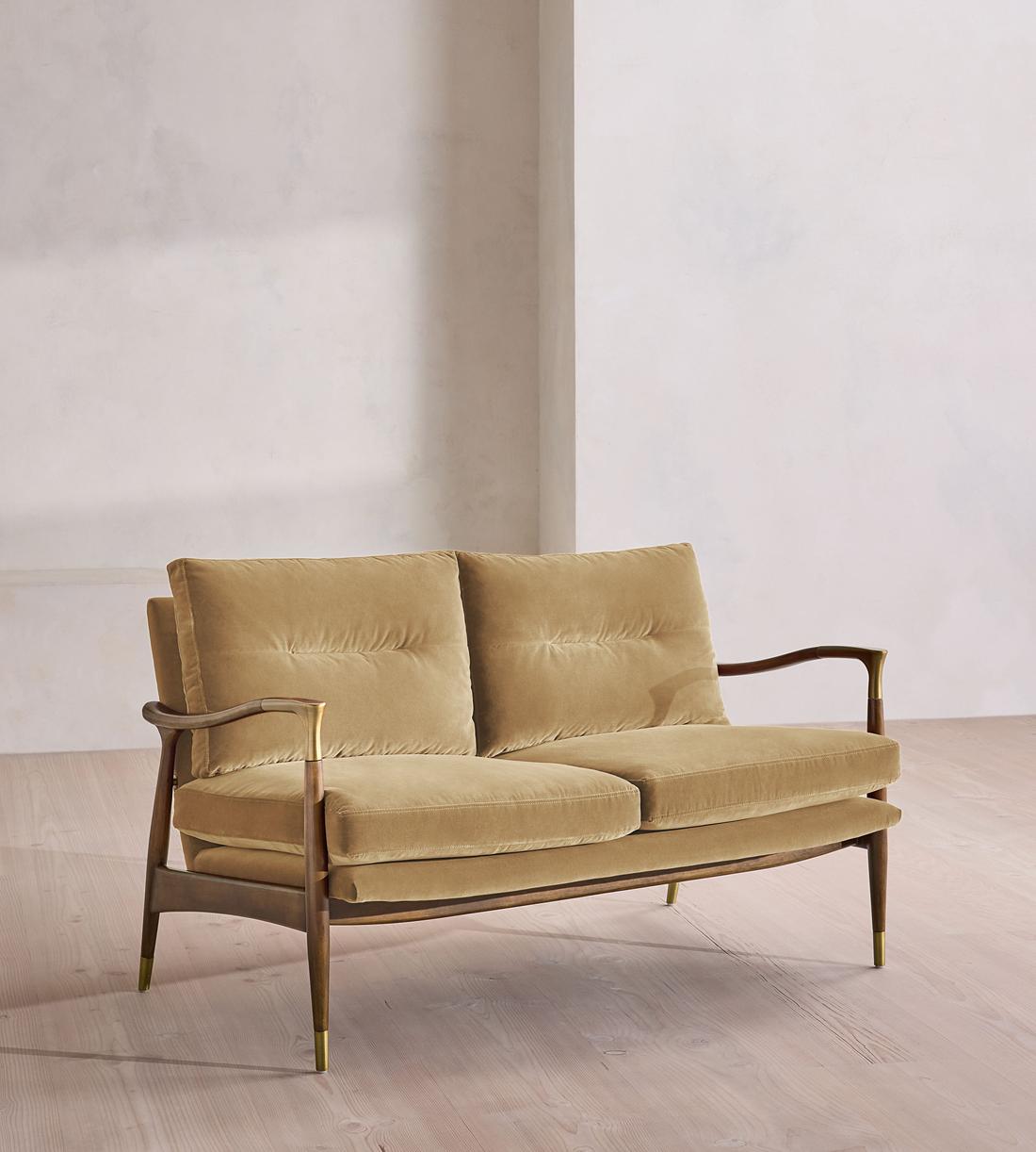 Theodore Two Seater Sofa - Velvet - Camel - UK - Listing - Image 1