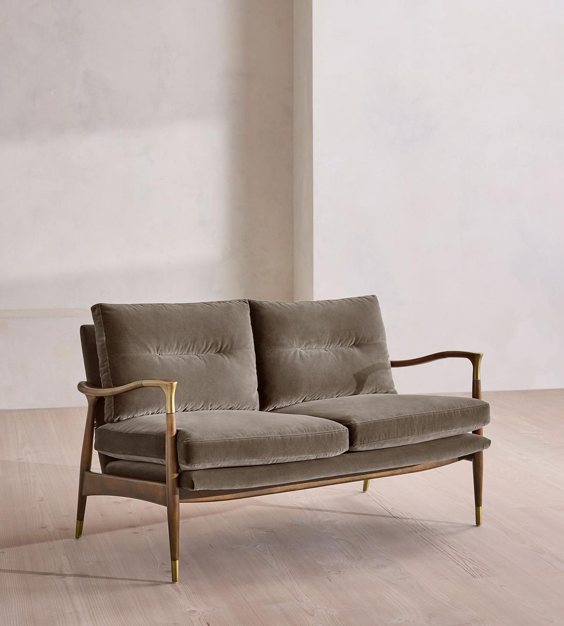 Theodore Two Seater Sofa - Velvet - Taupe - US - Listing - Image 1
