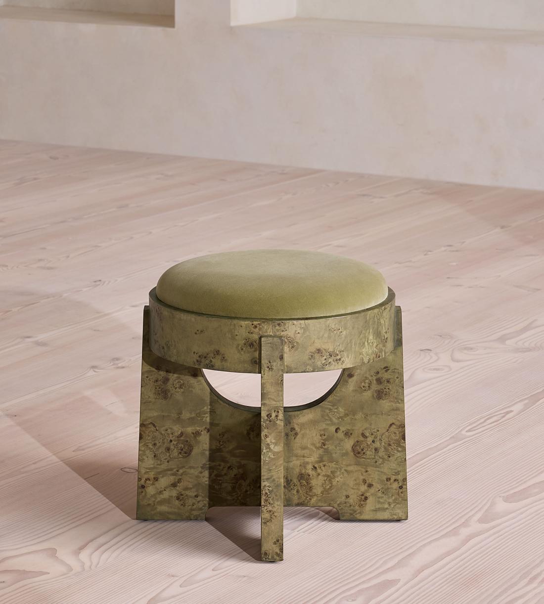 Dalton Burl Footstool - Velvet - Lichen - UK - Listing - Image 4