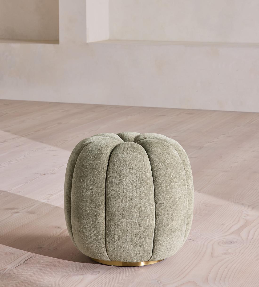 Sofia Footstool - Linen Chenille - Sage - UK - Listing - Image 1
