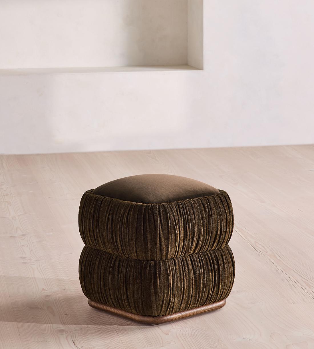 Tabitha Footstool - Linen Chenille & Velvet - Chocolate - UK - Listing - Image 2