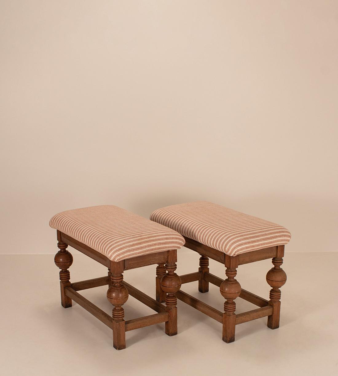 Vintage Pair of Brutalist Bed Stools - Rust Stripe - Italy - Images - Image 4