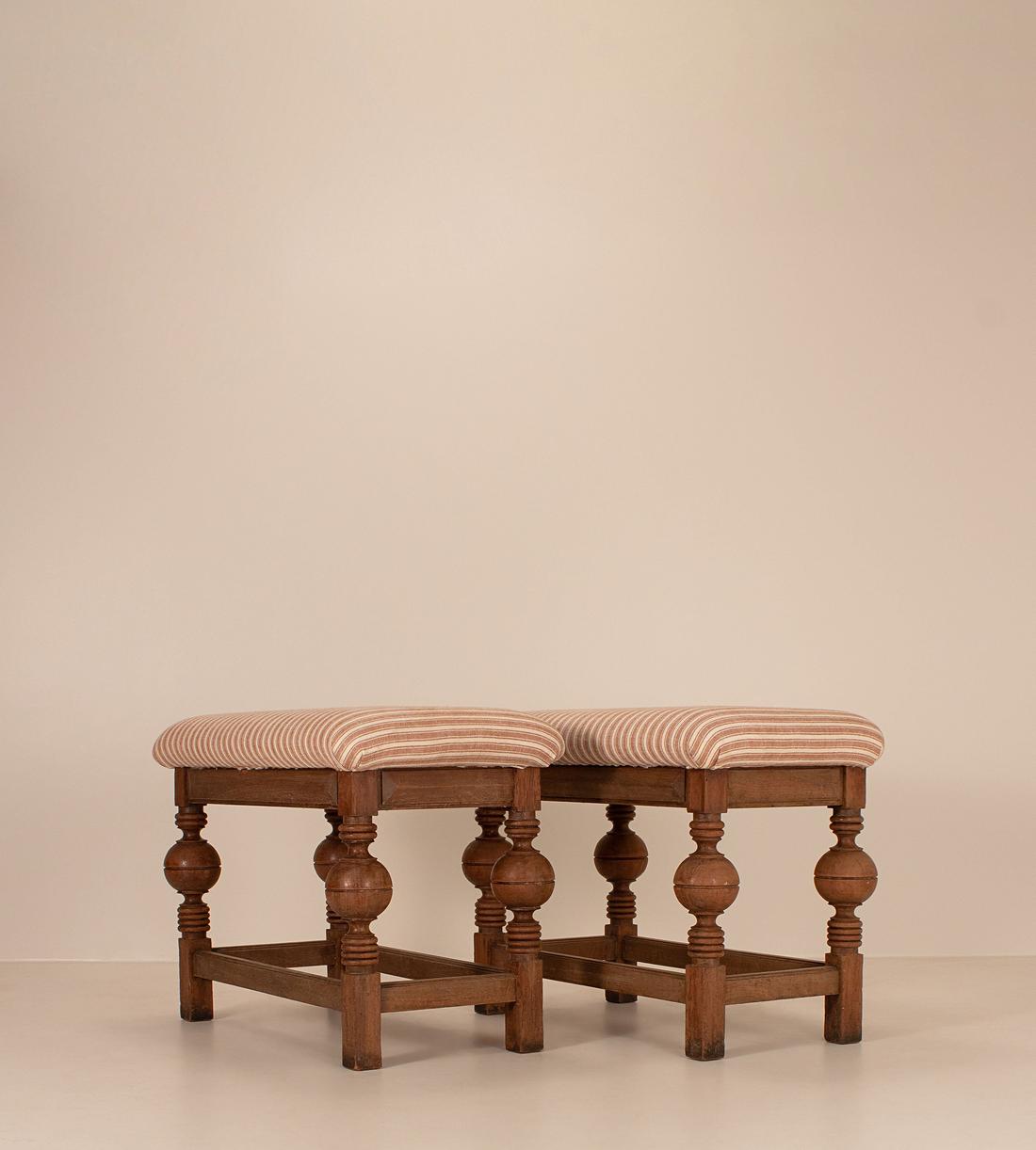 Vintage Pair of Brutalist Bed Stools - Rust Stripe - Italy - Images - Image 3