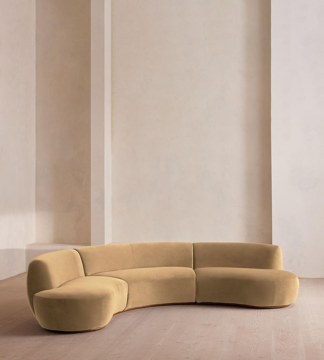 Aline Serpentine Sectional Sofa - Four Seater - Camel Velvet - US - Listing - Image 2