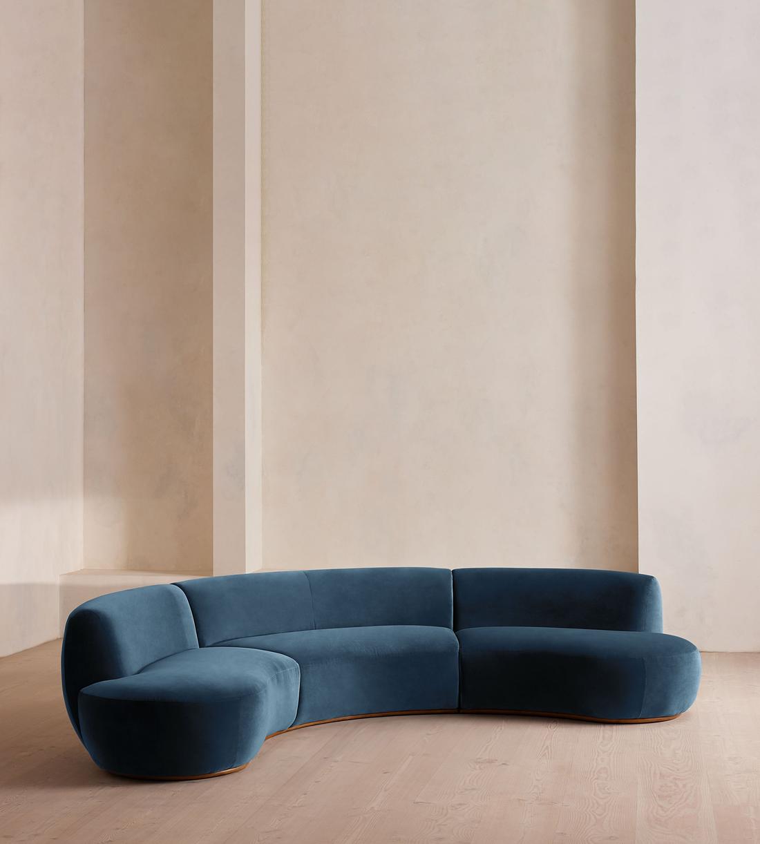 Aline Serpentine Sectional Sofa - Four Seater - Royal Blue Velvet - US - Listing - Image 2