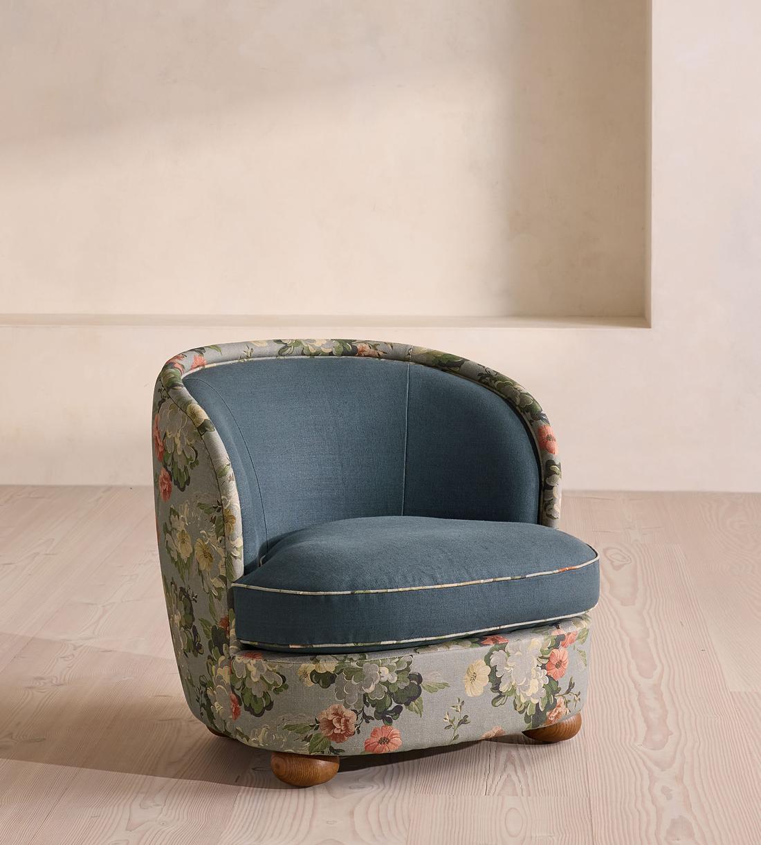 Blair Tub Armchair - Skylar Print - Prussian Blue Linen - UK - Listing - Image 2