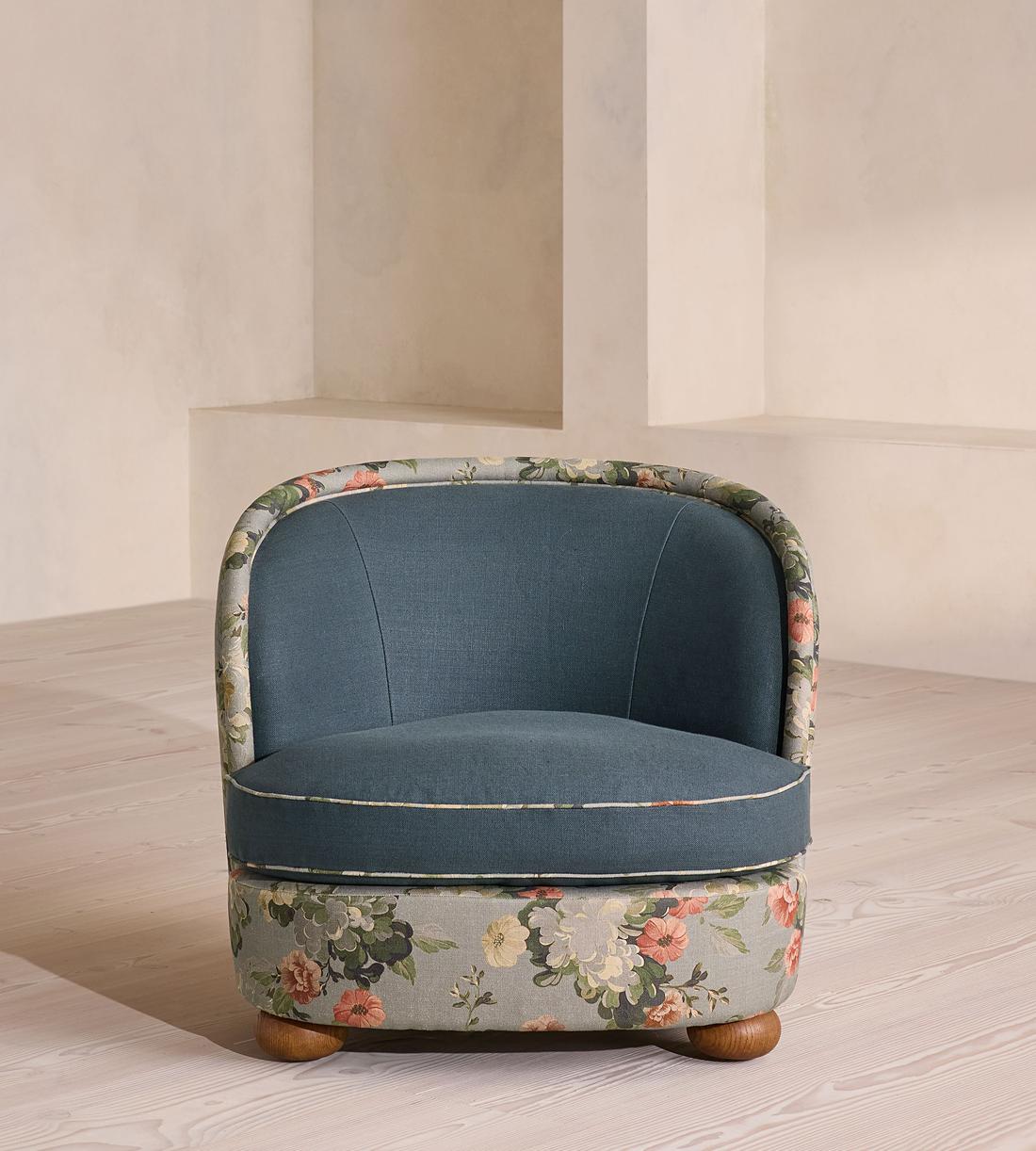 Blair Tub Armchair - Skylar Print - Prussian Blue Linen - UK - Listing - Image 3