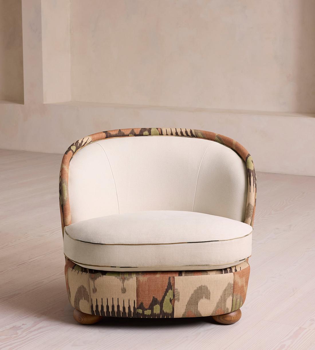 Blair Tub Armchair - Floral Ikat Print - Natural Linen - Listing - Image 2