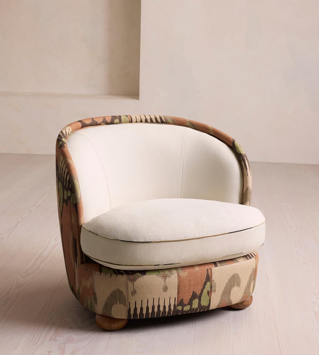 Blair Tub Armchair - Floral Ikat Print - Natural Linen - Listing - Image 3