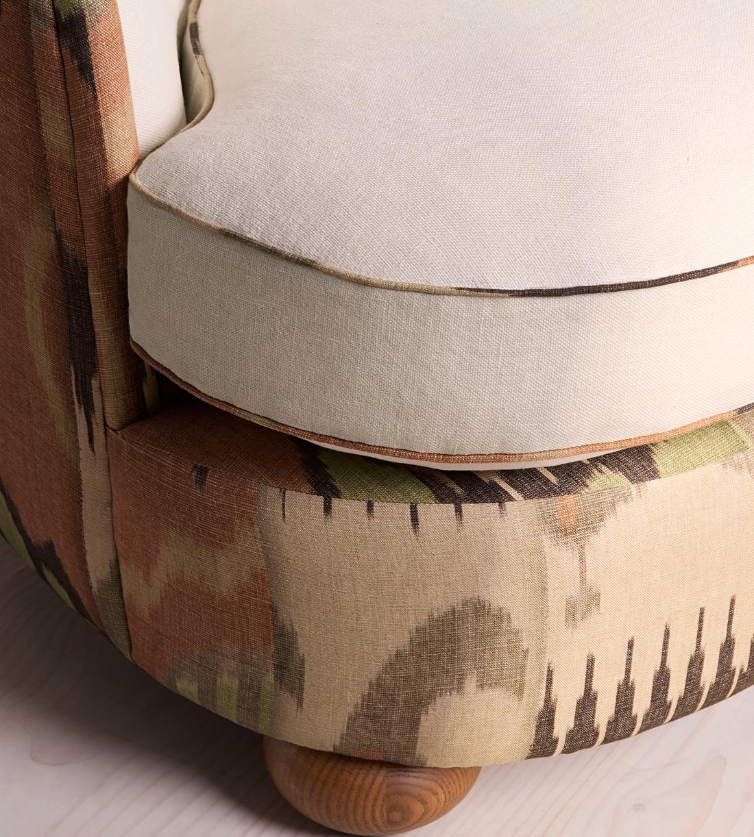 Blair Tub Armchair - Floral Ikat Print - Natural Linen - Images - Image 6