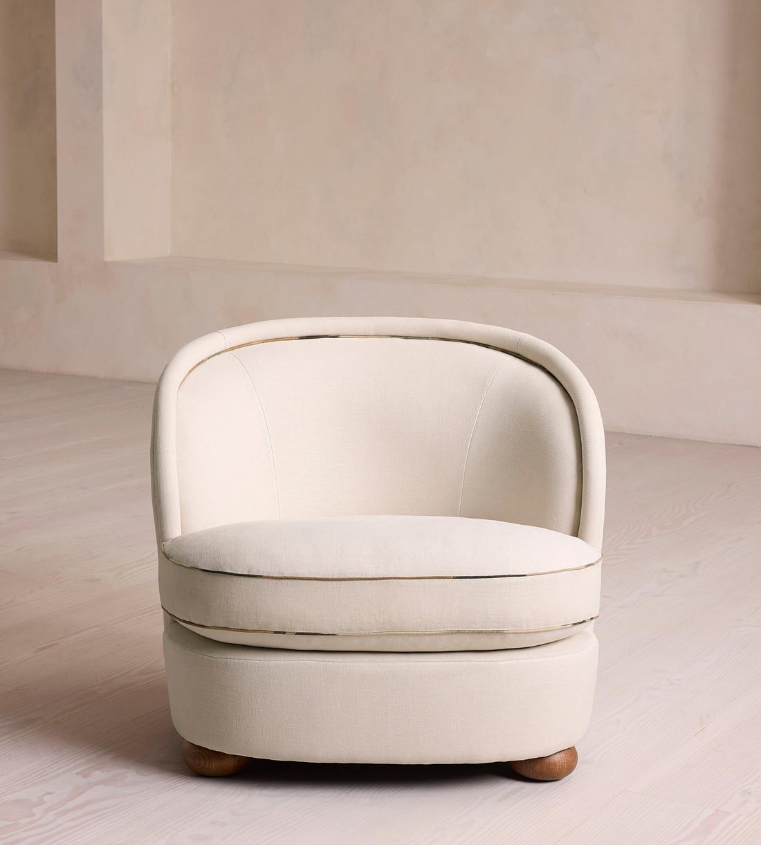 Blair Tub Armchair - Natural Linen - Floral Ikat Trim - US - Listing - Image 1
