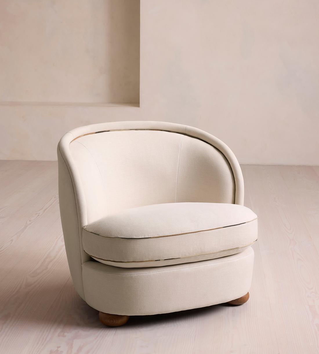 Blair Tub Armchair - Natural Linen - Floral Ikat Trim - US - Listing - Image 2