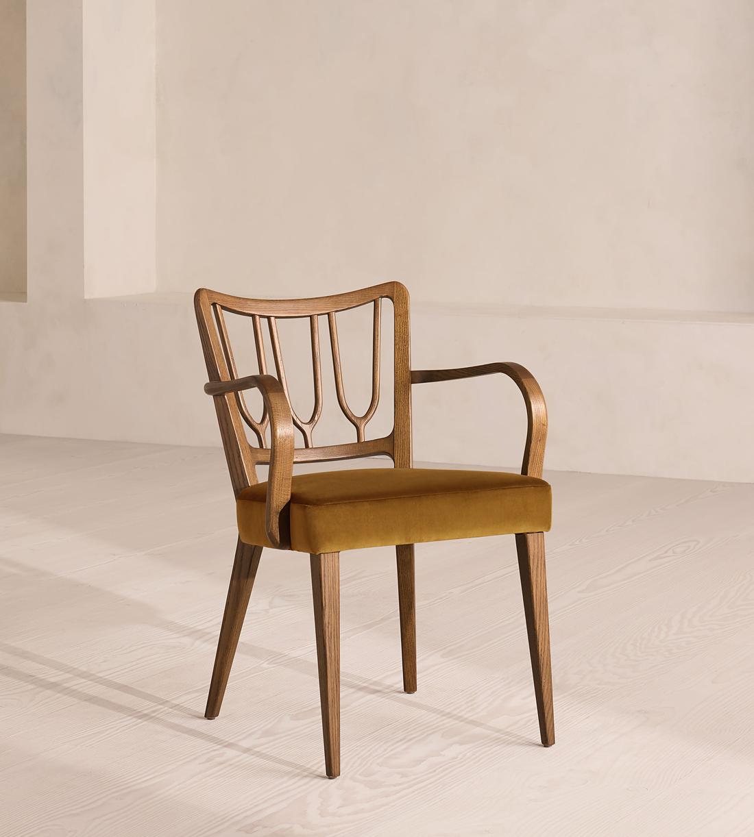 Leonie Armed Dining Chair - Velvet - Mustard - UK - Listing - Image 1
