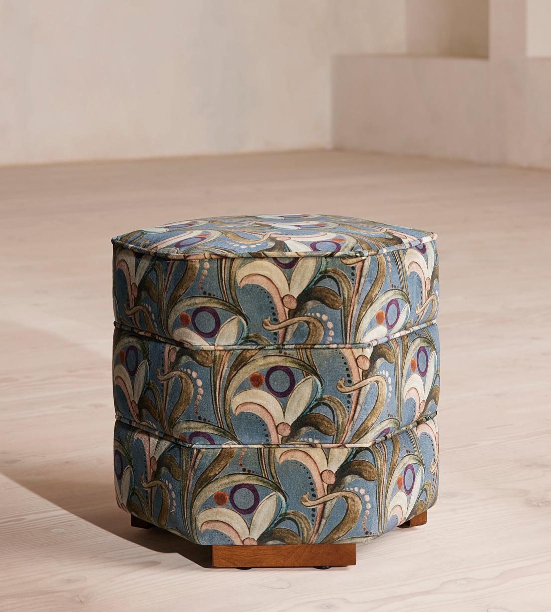 Lyla Footstool - Obie Printed Velvet - Multi - US - Listing - Image 1