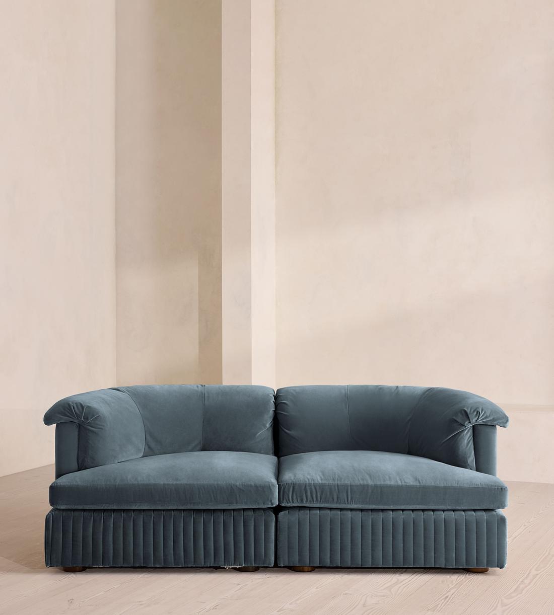 Oona Sectional Sofa - Three Seater - Velvet Grey Blue - US - Listing - Image 1