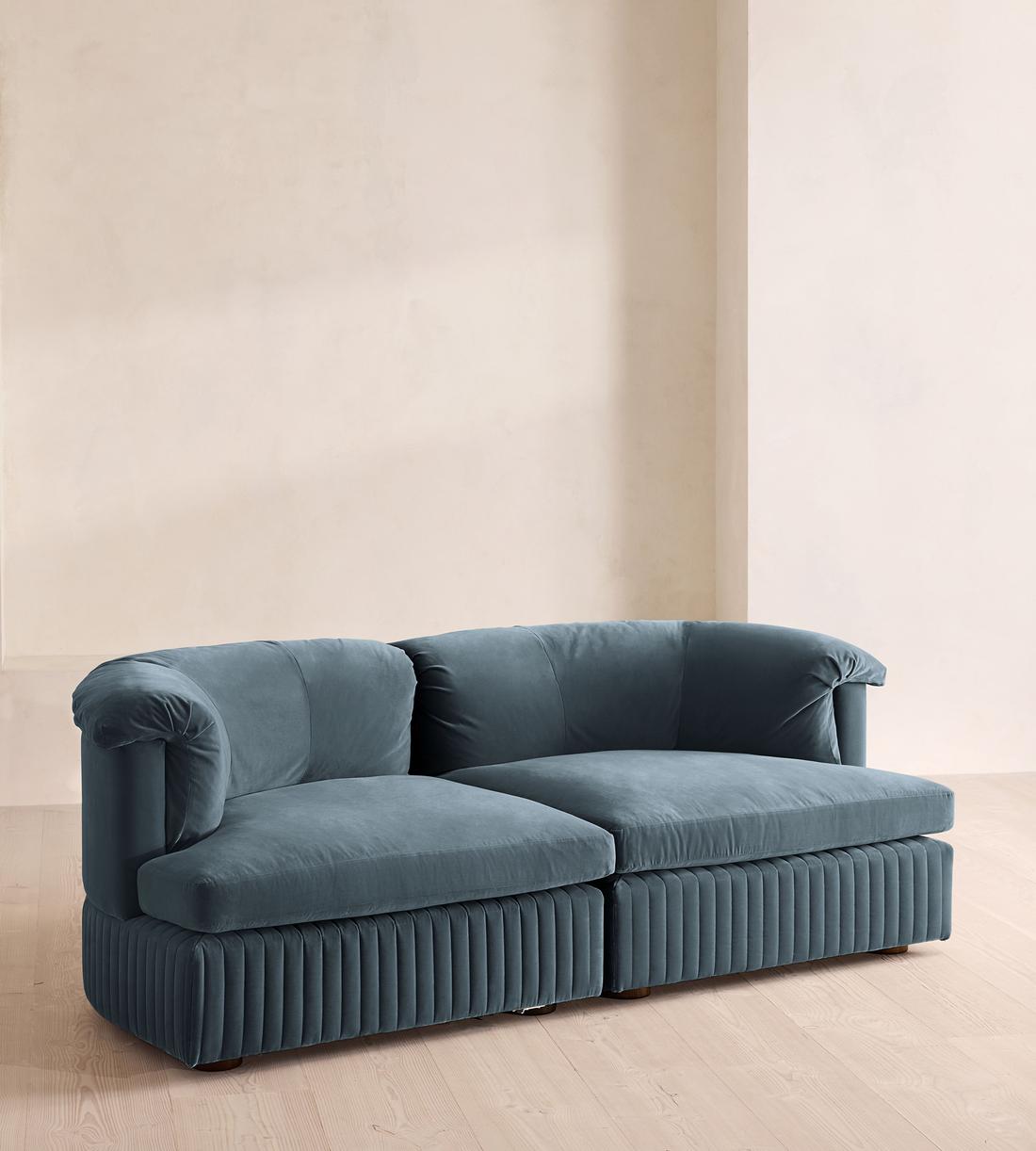 Oona Sectional Sofa - Three Seater - Velvet Grey Blue - US - Listing - Image 2