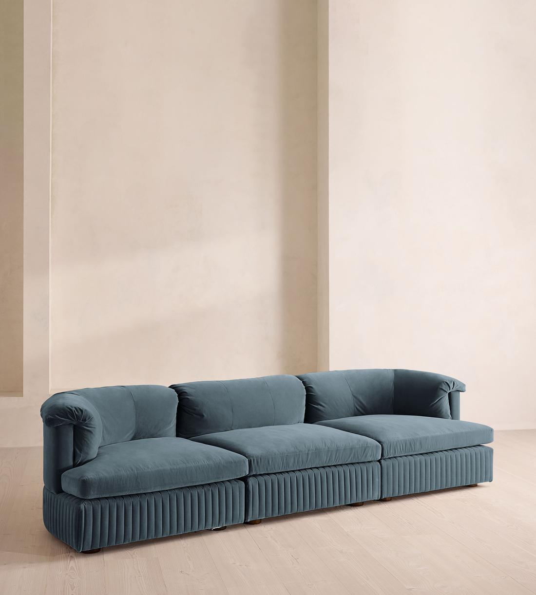 Oona Sectional Sofa - Four Seater - Velvet Grey Blue - US - Listing - Image 2