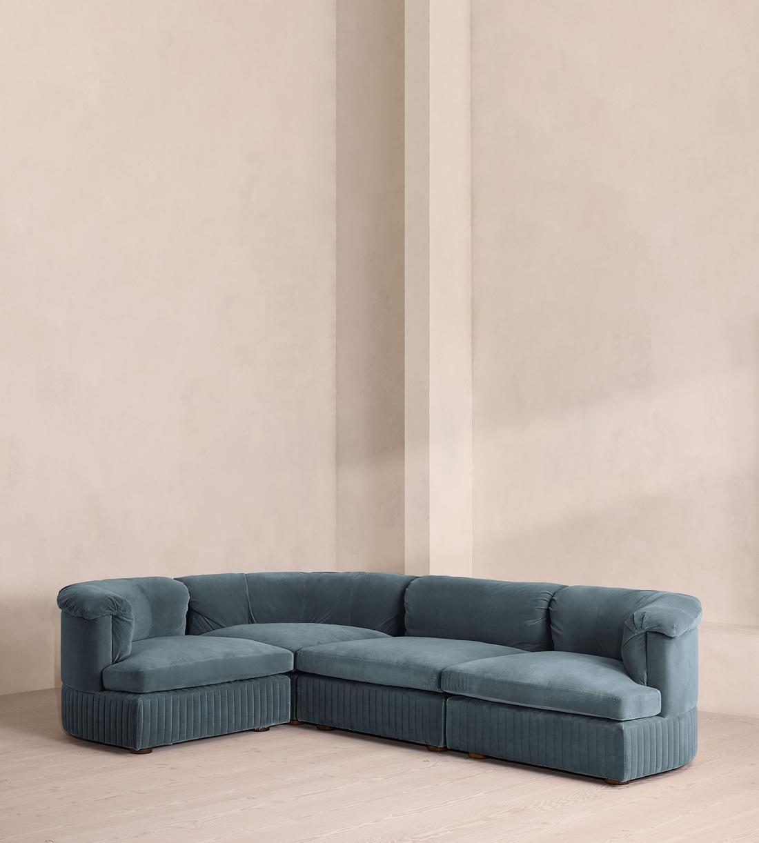 Oona Sectional Sofa - L-Shape Sofa - Velvet Grey Blue - US - Listing - Image 1