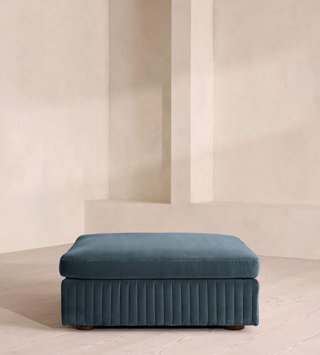 Oona Ottoman - Grey Blue Velvet - UK - Listing - Image 2